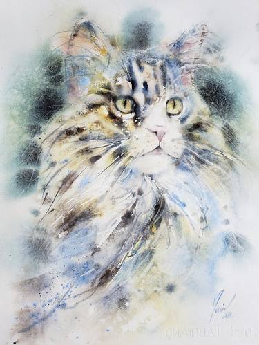 Original Cats Painting by Muriel Mougeolle