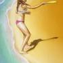 Two girls playing tennis on a beach - Detail