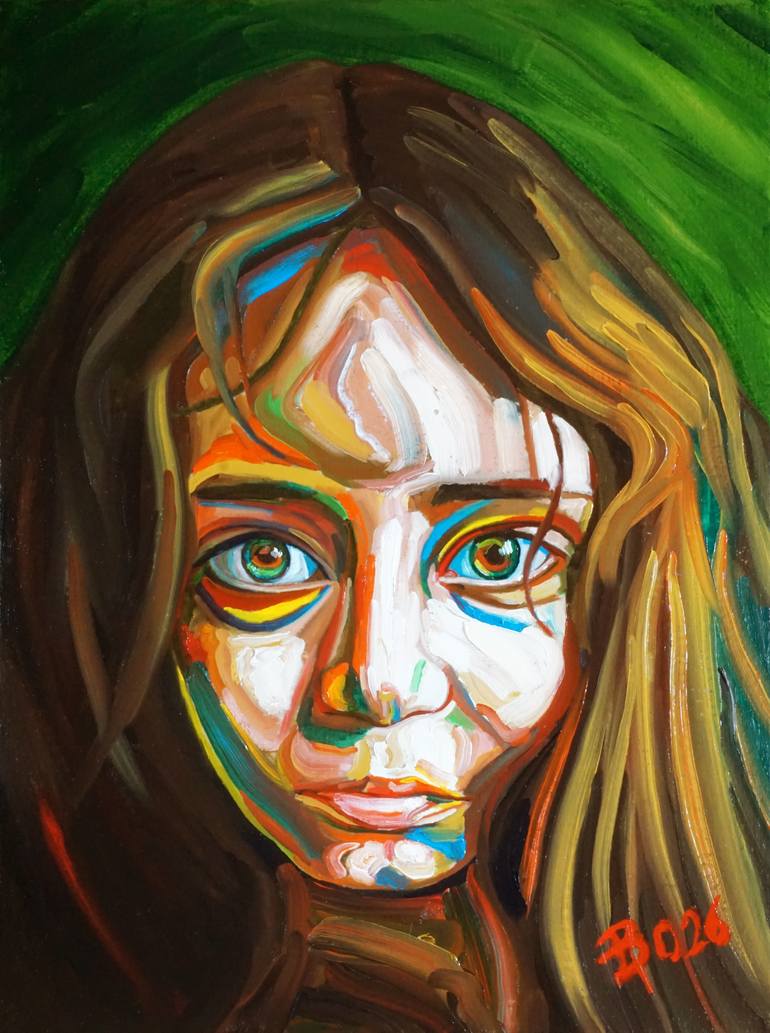 Original Children Painting by Paolo Borile | Contemporary Art on Linen | Portrait of a girl