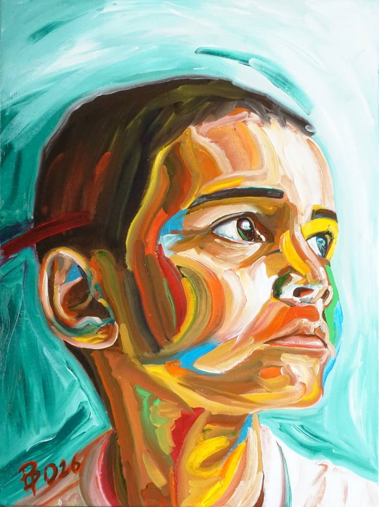 Original Children Painting by Paolo Borile | Contemporary Art on Linen | Portrait of a boy