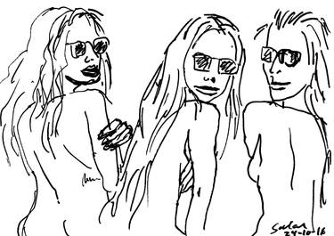 Three naked women with sunglasses thumb