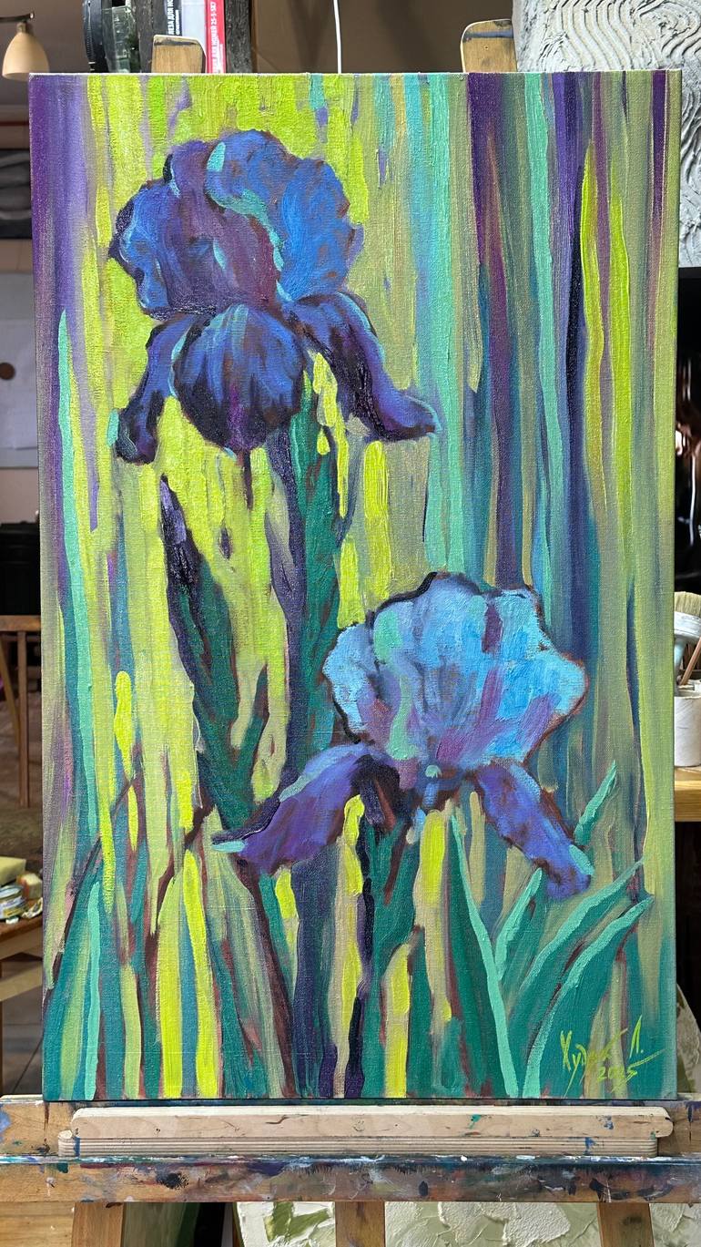 Original Art Deco Floral Painting by Liubomyr Khudiak