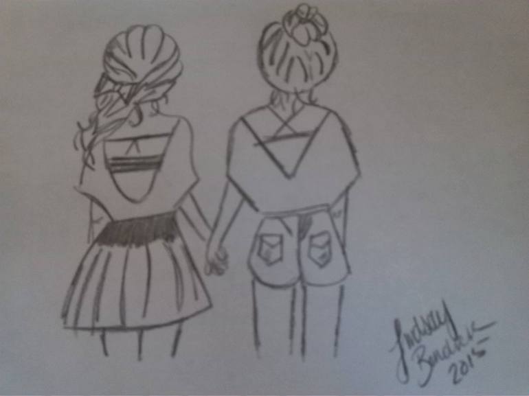 two best friends holding hands drawing