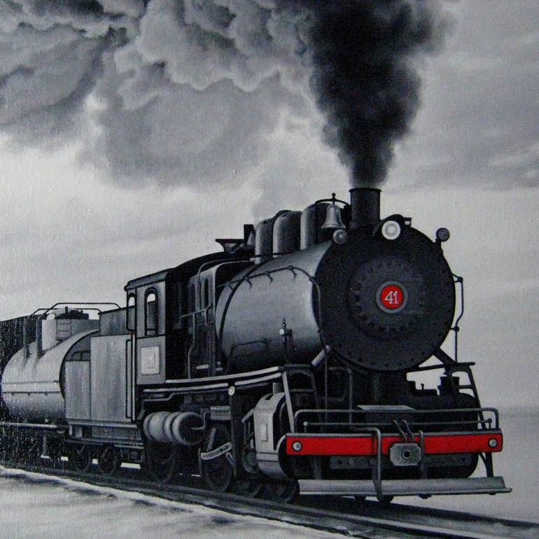 Original Fine Art Train Painting by Dolynska Yulia