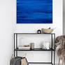 Large abstract oil painting in blue color. Painting can be hung horizontally or vertically