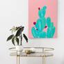 Minimalistic abstract painting, oil on canvas, cactus blossom in pastel colors