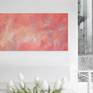 Large oil painting in peach and pink shades with transparent blue drips, light pastel color scheme brings calm and optimistic mood.
This artwork is done in the style of abstract expressionism.
The sense of my artworks is to be the bright color spots that bring an accent to the interior and create a mood.