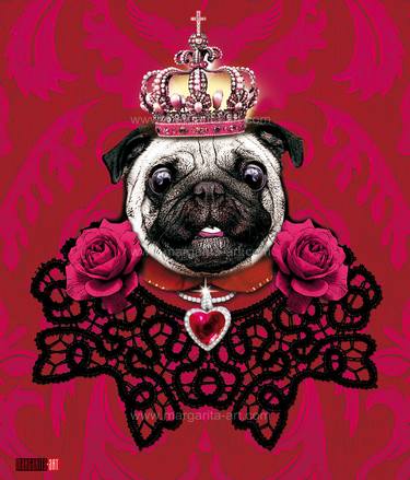 Pug - The King with Roses & Lace Collar - Crazy Animals thumb