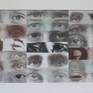 drawing on paper (put in passepartout :width 5 cm, dimentions of work in passepartout :45,3 cm x 110,5 cm x 0,6 cm) showing many pairs of eyes,some of them are those of my family also me as a child and my parents my son my cousin..; some of them are forgotten eyes
