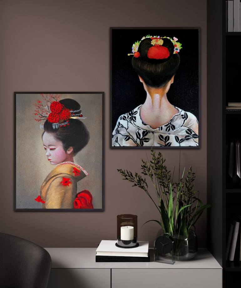 Japanese Girls- A Set of Two Paintings Original Painting by nersel muehlen