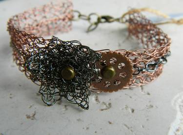 steampunk/industrial crocheted wire cuff thumb