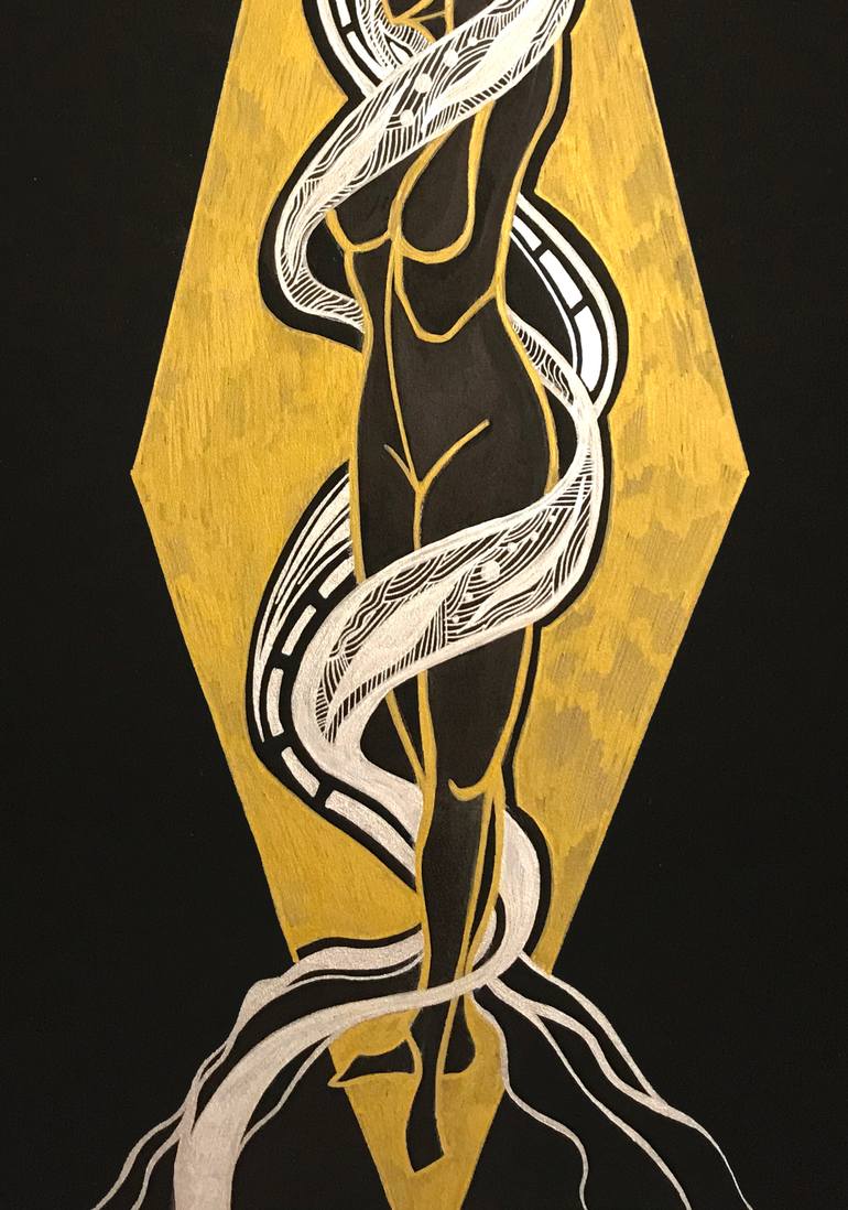 Original Art Deco Women Drawing by Elínrós Díanadóttir