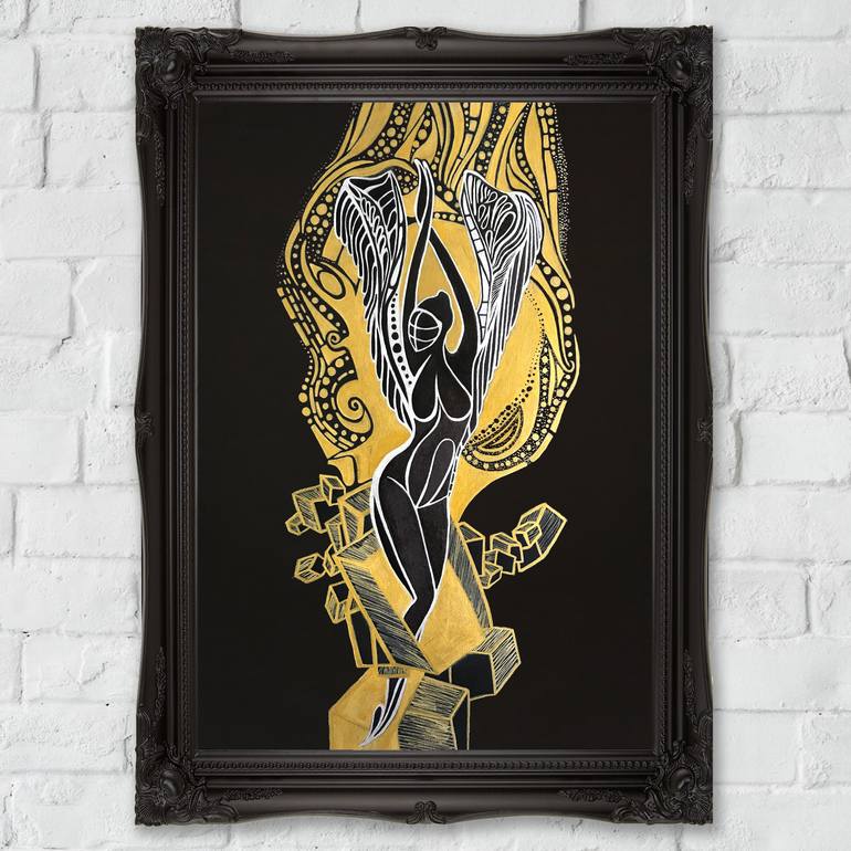 Original Art Deco Religion Drawing by Elínrós Díanadóttir