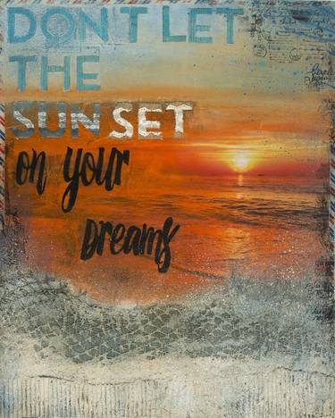 "Don't Let the Sun Set On Your Dreams" Acrylic Mixed Media Painting on Canvas thumb
