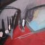 Acrylic, gouache and textile on linen canvas. The painting is shipped in a tube without stretchers.