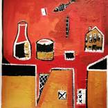 Figures on a red table by stefanos folinas
