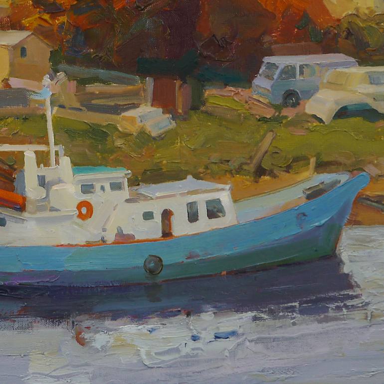 Original Impressionism Boat Painting by Victor Onyshchenko