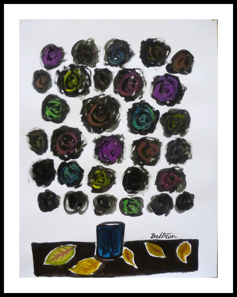 Original Art Deco Floral Painting by Pierre-Yves Beltran