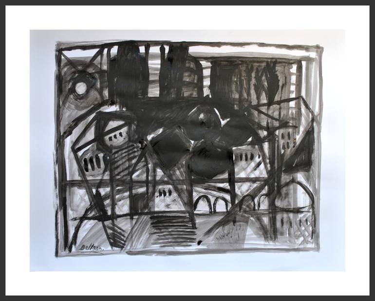 Original Abstract Expressionism Architecture Painting by Pierre-Yves Beltran