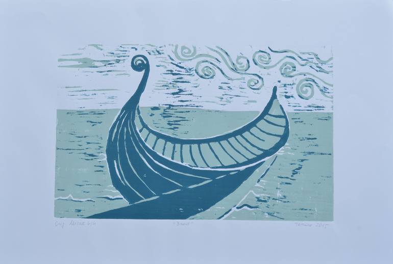 Original Boat Printmaking by Tamara Špitaler Škorić