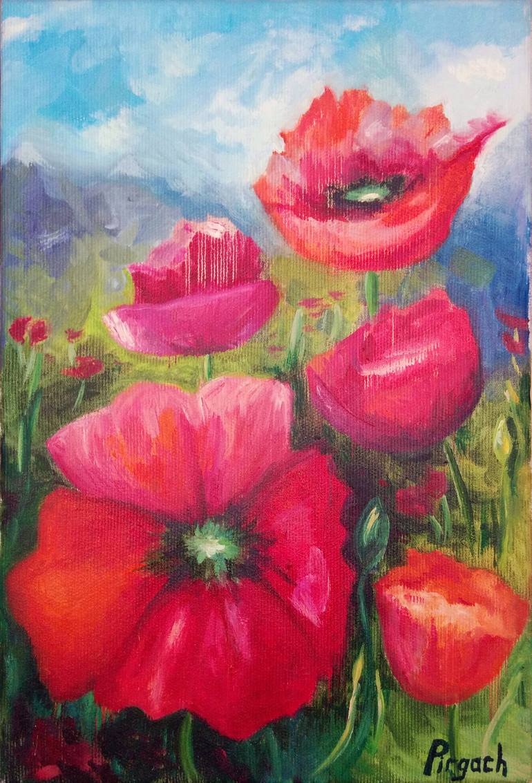 Scarlet poppies Painting by Oksana Pirgach | Saatchi Art