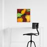 Bold Expectations is a textured acrylic abstract in bold yellows, reds, greens and black. The painting is on 12” x 12" x 1.5" museum-quality gallery wrapped canvas. The sides are black - framing is optional. It is wired and ready to hang.