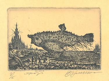 Original Surrealism Fish Printmaking by Olga and Vladimir Ulianov
