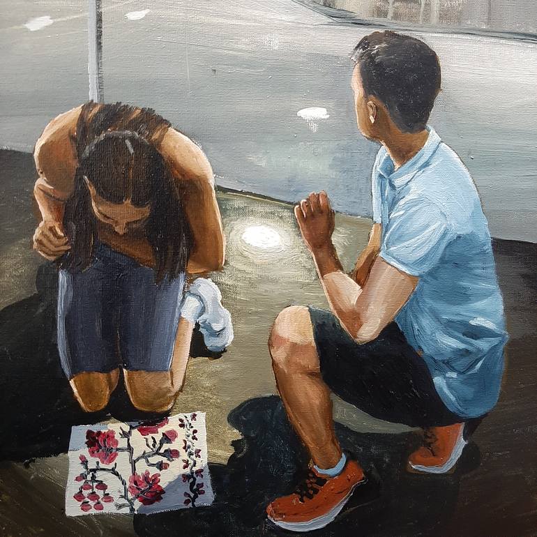 Original Figurative Outer Space Painting by Olesya Kaznokh