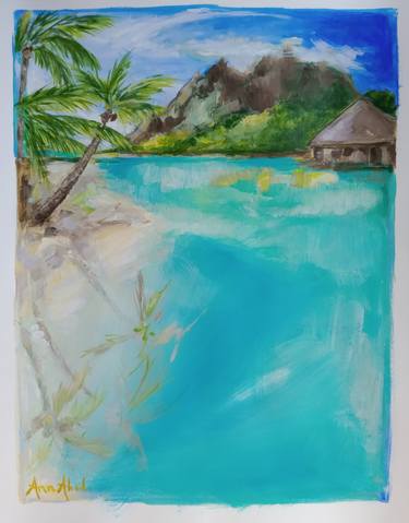 Sketch. Mooréa. Tahiti. Palmiers en pastels. thumb