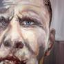 Portrait of a rugby man after a tough play. Injured. Personality makes a rugby man despite physical pain. Psychological qualities. Expression and emotion. Colored lines of background to enhance deep contrasts of light and vibrations and movement.
