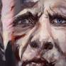 Portrait of a rugby man after a tough play. Injured. Personality makes a rugby man despite physical pain. Psychological qualities. Expression and emotion. Colored lines of background to enhance deep contrasts of light and vibrations and movement.