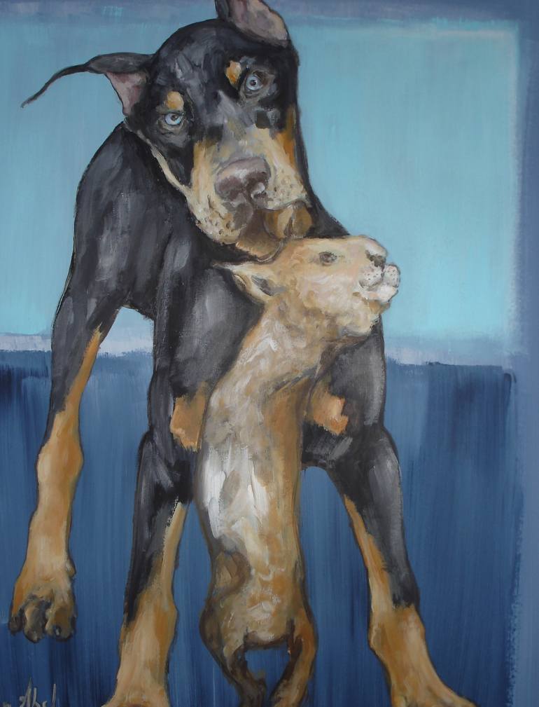 Original Fine Art Dogs Painting by Ann Abel Iseux