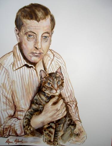 Jacques Prévert with cat. Sketch. thumb