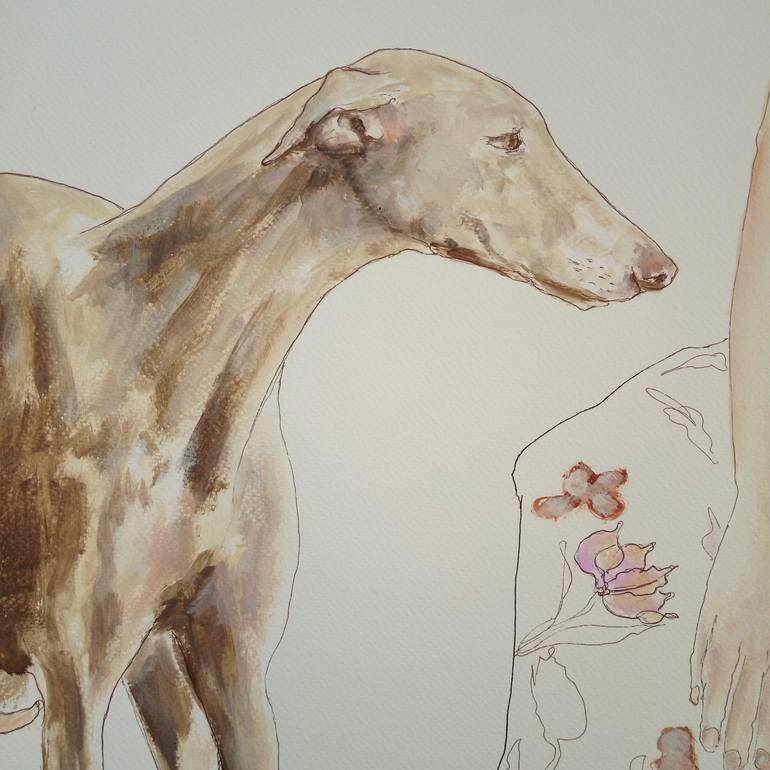 Original Minimalism Dogs Painting by Ann Abel Iseux