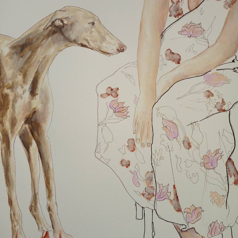 Original Minimalism Dogs Painting by Ann Abel Iseux