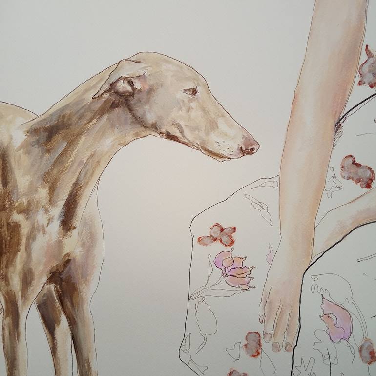 Original Minimalism Dogs Painting by Ann Abel Iseux