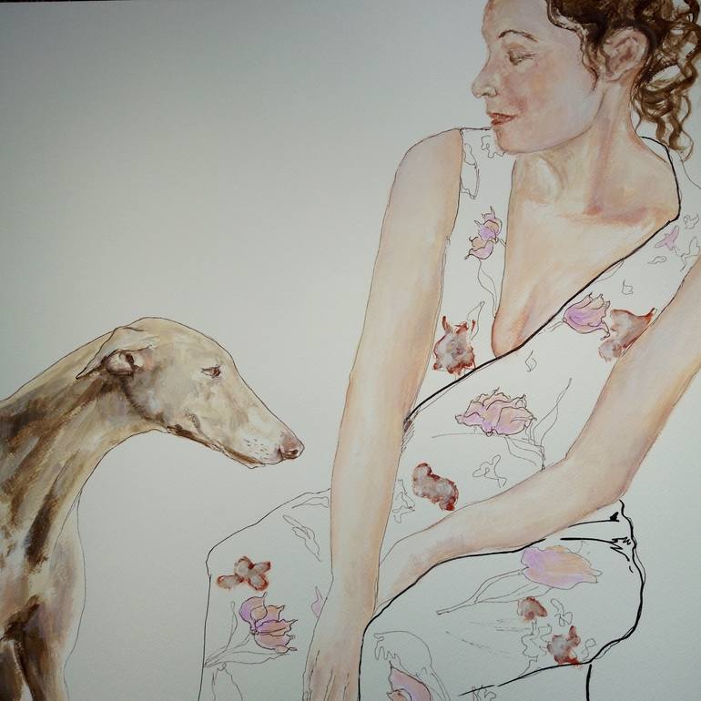 Original Minimalism Dogs Painting by Ann Abel Iseux