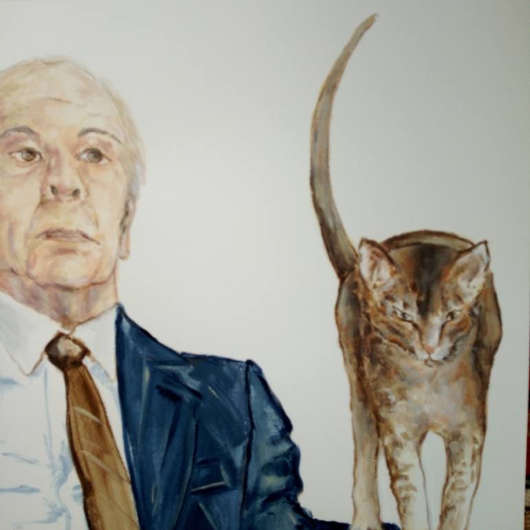 Jorge Luis Borges with cat. n*2. Painting by Ann Abel Iseux | Saatchi Art