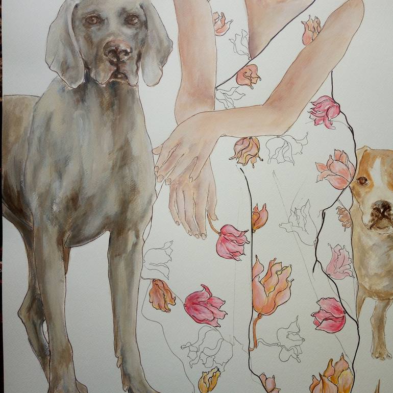 Original Portraiture Dogs Painting by Ann Abel Iseux