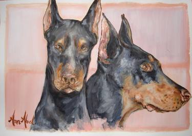 Original Figurative Dogs Paintings by Ann Abel Iseux