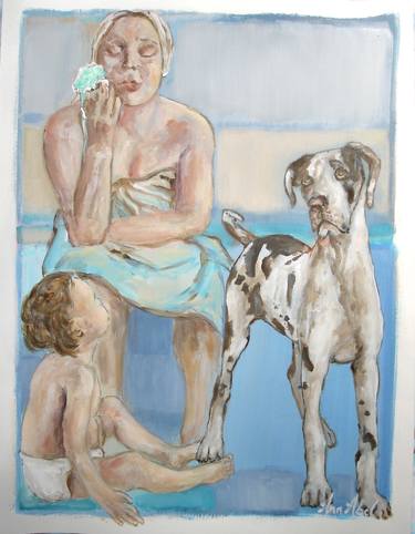 Original Figurative Dogs Paintings by Ann Abel Iseux