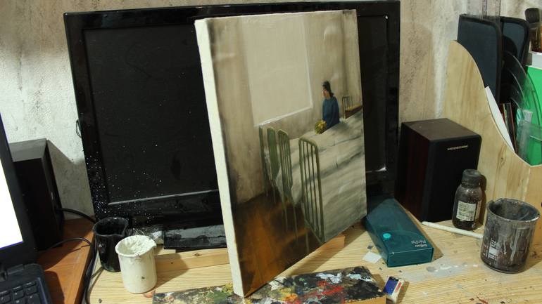 Original Figurative Interiors Painting by Gyula Szabo