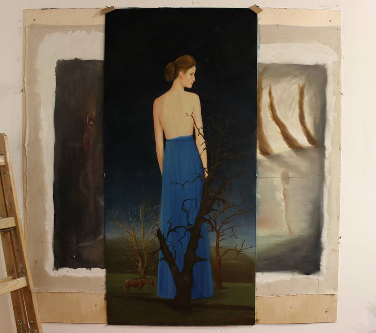 Original Realism Women Painting by Gyula Szabo