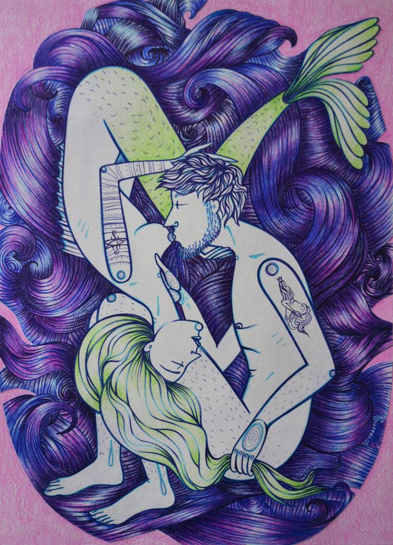 Mermaid in love Drawing by Lida Matviyenko | Saatchi Art