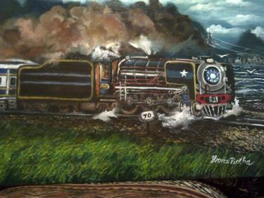 BLUE TRAIN ORIGINAL OIL PAINTING BY FRANS BOTHA FROM SOUTH AFRICA thumb