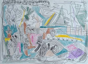 Original Abstract Expressionism Cities Drawings by Celine BRON