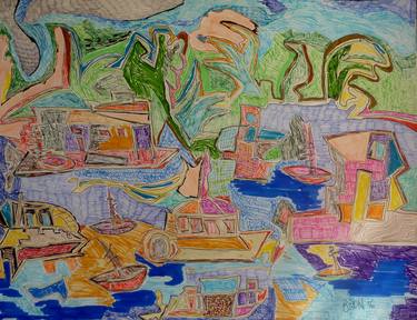 Original Abstract Expressionism Boat Drawings by Celine BRON