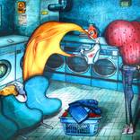 Alice in Wonderland in her kitchen Collage by Jeremie Baldocchi