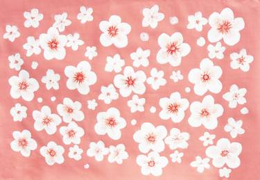 White spring flowers on pink thumb