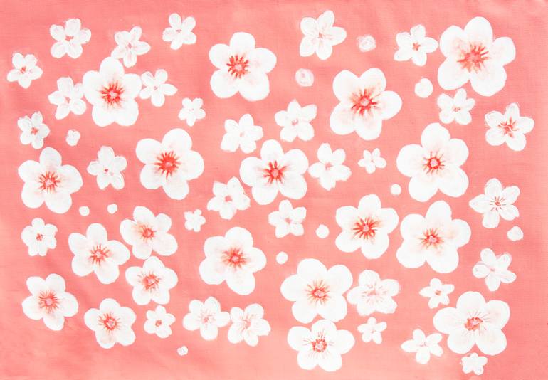 Original Floral Painting by Irina Afonskaya | Figurative Art on Canvas | White spring flowers on pink